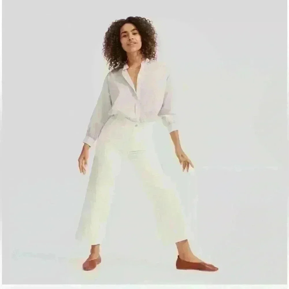 Everlane Women’s Utility Wide Leg Cotton Blend High Rise White Pants Size 6